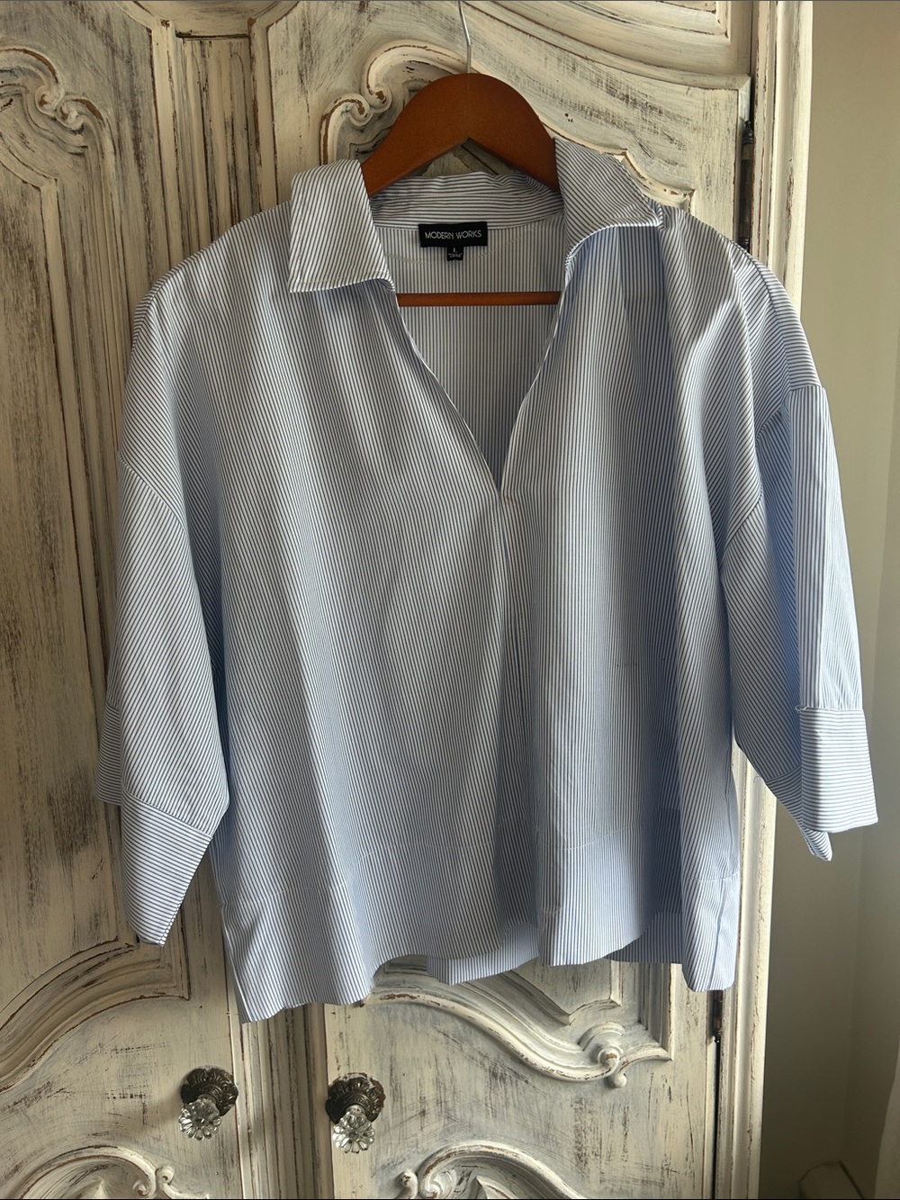 Modern Works Light Blue Pinstripe Relaxed Button-Down Shirt